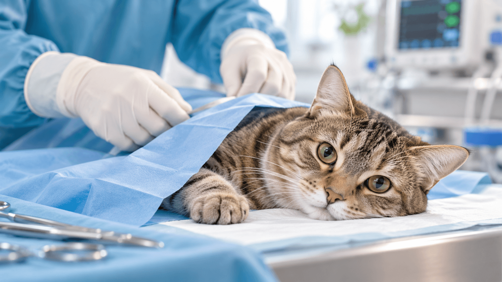 Un chat examiné par un vétérinaire avant une stérilisation