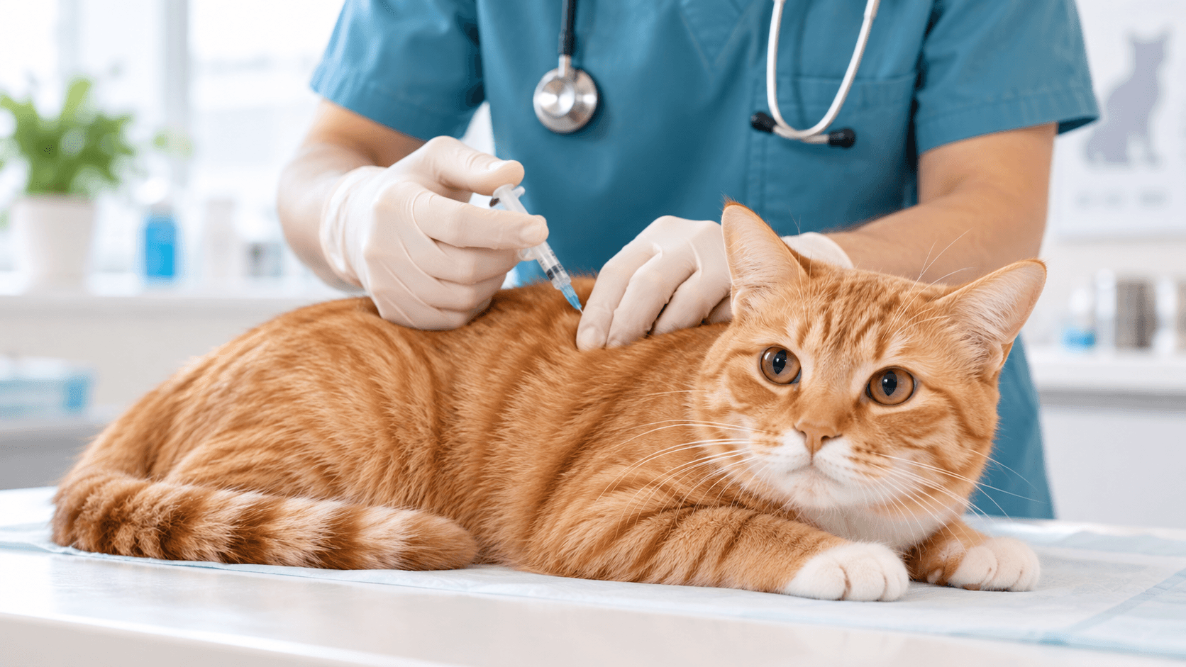 Un chat examiné avant une vaccination chez le vétérinaire