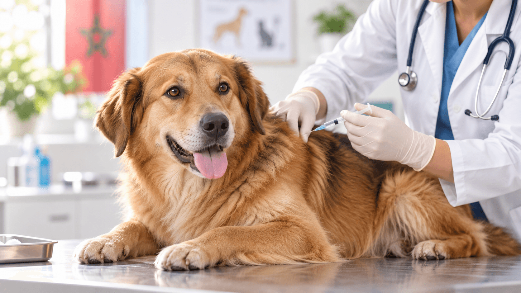 Un chien examiné avant une vaccination chez le vétérinaire